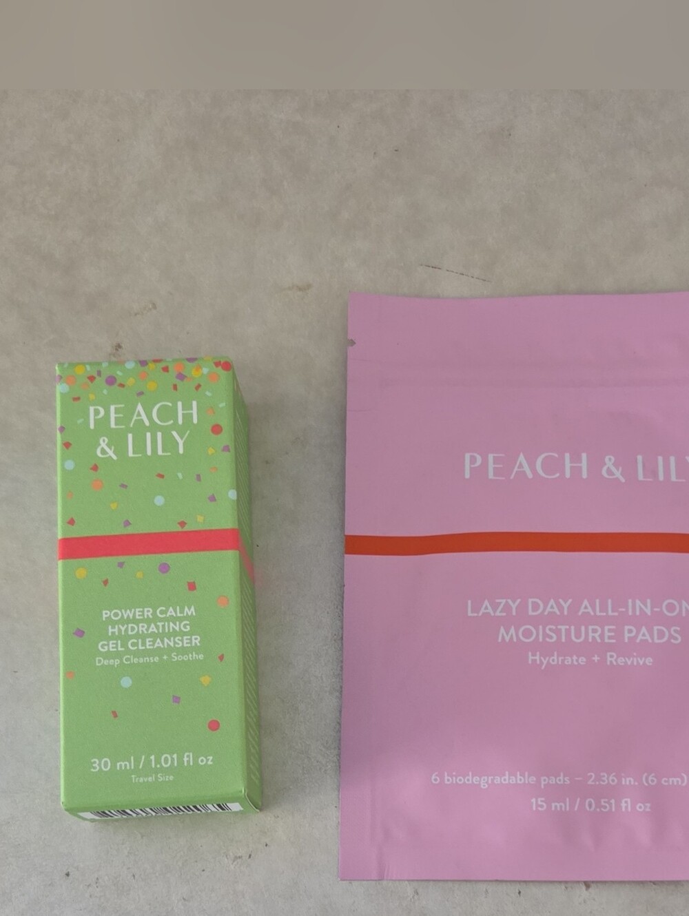 Peach & Lily Power Calm Hydrating Gel Cleanser + Lazy Day Pads Travel Set New
